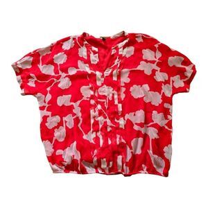 Dana Buchman Floral Blouse Red Cream Woman SZ XL